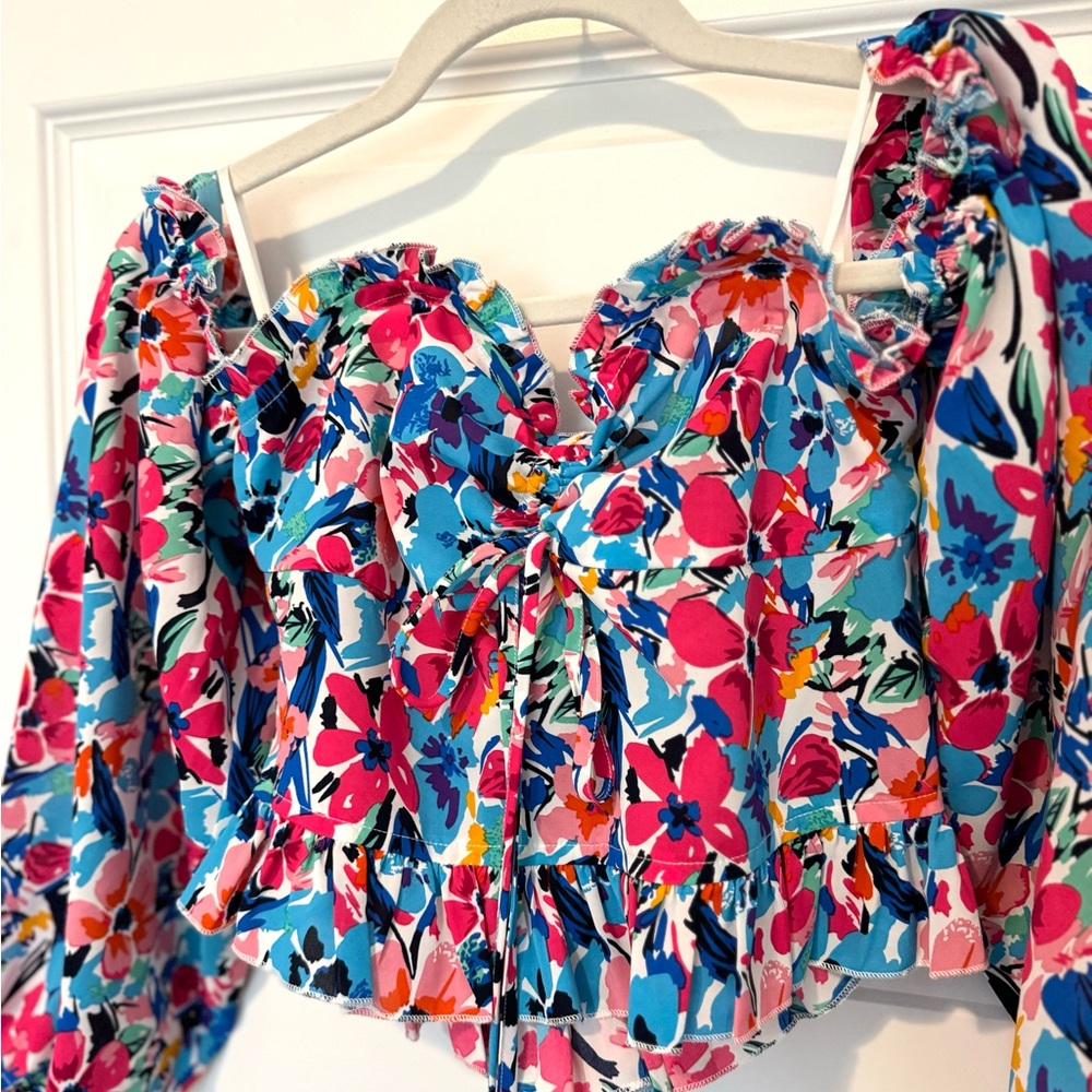 Pink Lily Multicolored Off the Shoulder Peplum Sweetheart Top - size S
